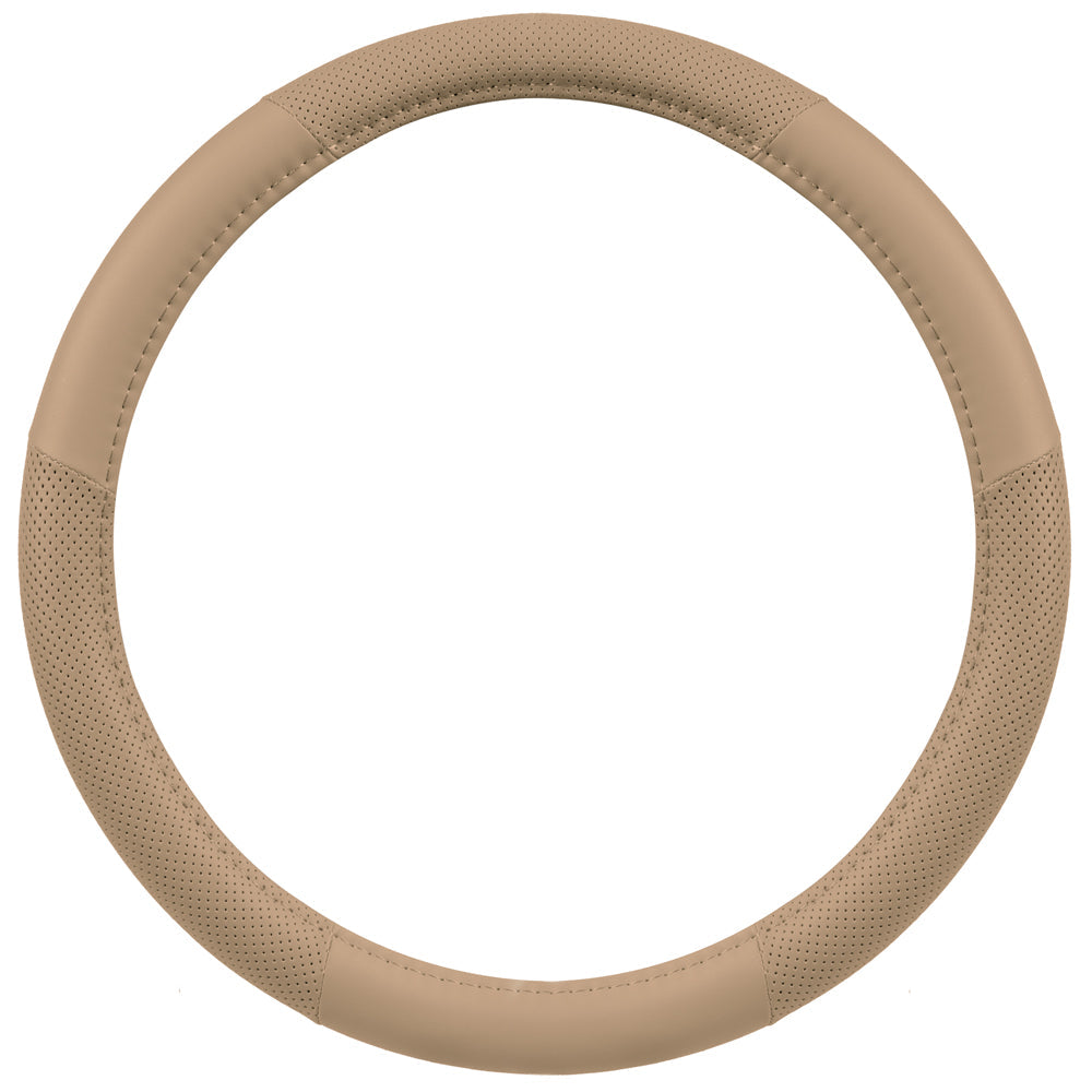 MotorTrend Soft Touch Perforated Microfiber Steering Wheel Cover (Fits 14.5" - 15.5") - Beige