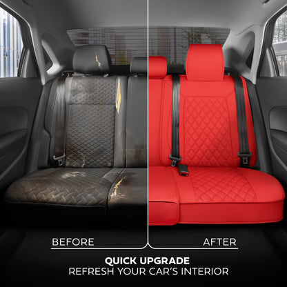MotorBox Premium Napa Leather Rear Seat Cover – Semi Universal Fit for Most Cars, Truck & SUV – Red Back Seat Protector – Anti-Slip, Durable