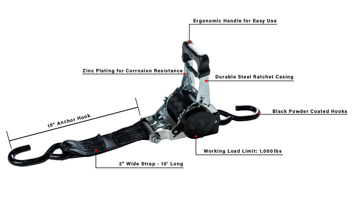 BulletProof Hitches BulletProof Heavy Duty 2" Auto Retractable Ratchet Strap