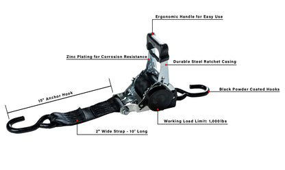 BulletProof Hitches BulletProof Heavy Duty 2" Auto Retractable Ratchet Strap