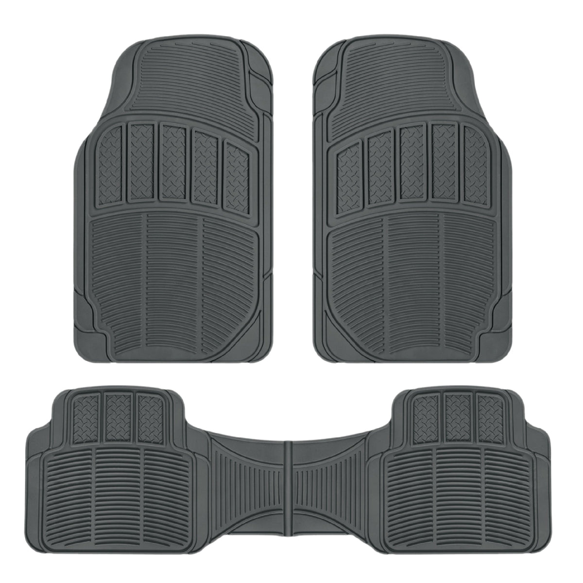 BDK 3-Piece Square Heel Pads Front Floor Mats and Rear Floor Mats - Heavy Duty, All Weather, Trim to Fit - Gray