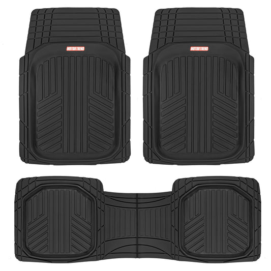 MotorTrend 3-Piece FlexTough Plus Deep Dish Line Grooves Front Floor Mats and Rear Floor Mat - Heavy Duty, All Weather, Trim to Fit