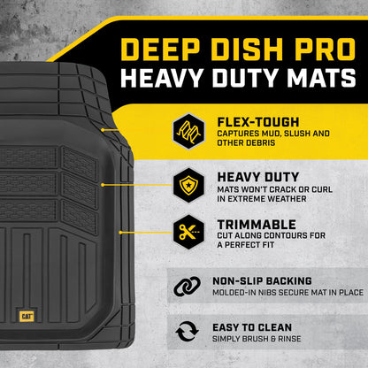 CAT 3-Piece Deep Dish Front Floor Mats and Rear Floor Mats - Heavy Duty, All Weather, Trim to Fit