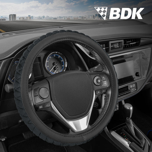 Product image: BDK GripTech Diamond Plush Fuzzy Steering Wheel Cover (fits 14.5" - | JiangCarGear