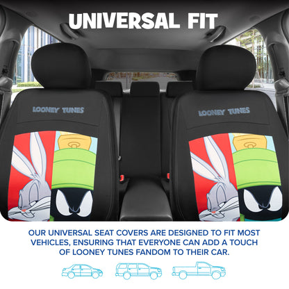 Looney Tunes Car Seat Covers – 2-Piece Front Seat Covers Featuring Bugs Bunny, Marvin the Martian, Taz & Daffy Duck – Universal Fit for Cars