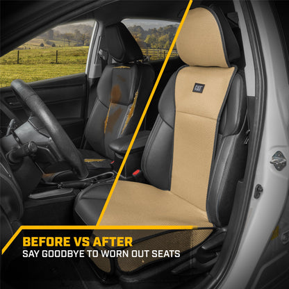 Caterpillar AeroMesh Beige Seat Covers for Trucks, Car, & SUV - (2) Front Truck Seat Cover Protector - Breathable Mesh Universal Fit Car Seat