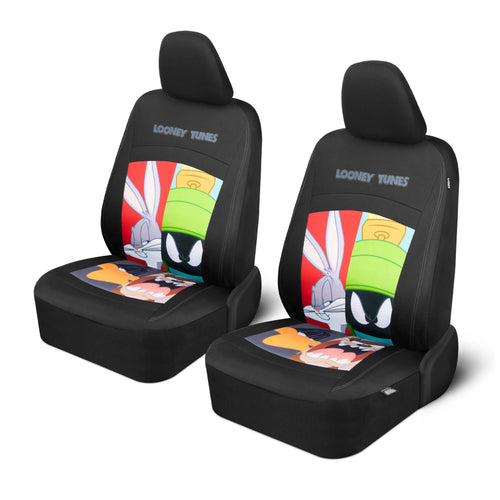 Looney Tunes Car Seat Covers – 2-Piece Front Seat Covers Featuring Bugs Bunny, Marvin the Martian, Taz & Daffy Duck – Universal Fit for Cars