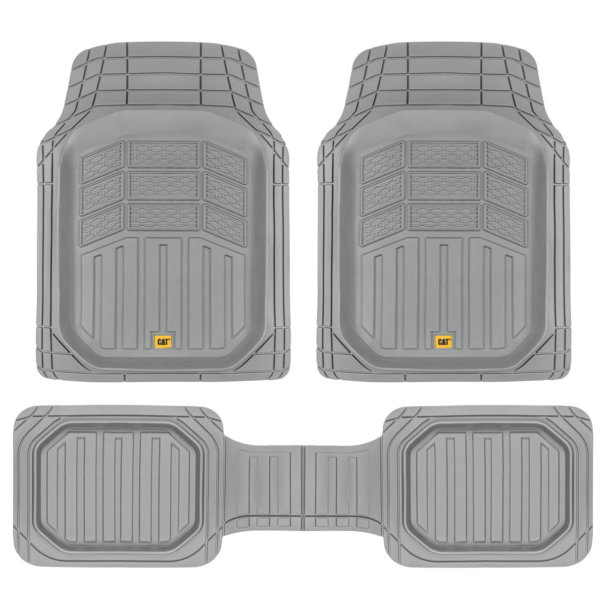 CAT 3-Piece Deep Dish Front Floor Mats and Rear Floor Mats - Heavy Duty, All Weather, Trim to Fit - Gray