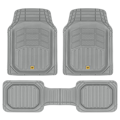 CAT 3-Piece Deep Dish Front Floor Mats and Rear Floor Mats - Heavy Duty, All Weather, Trim to Fit - Gray