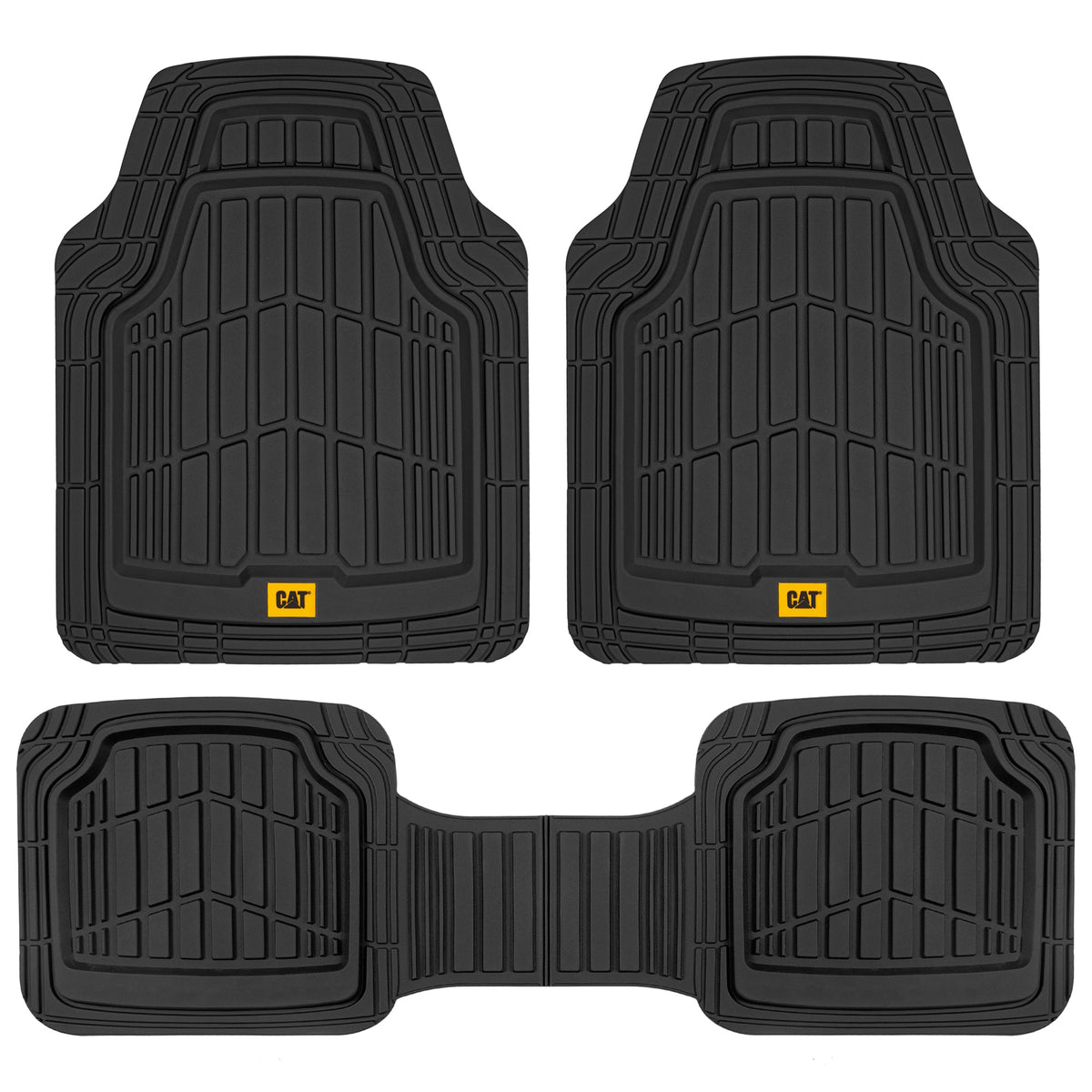 CAT 3-Piece ToughRide Rubber Front Floor Mats and Rear Floor Mats - Heavy Duty, All Weather, Trim to Fit - Black