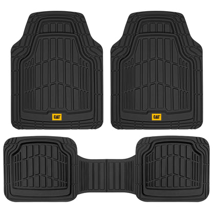 CAT 3-Piece ToughRide Rubber Front Floor Mats and Rear Floor Mats - Heavy Duty, All Weather, Trim to Fit - Black