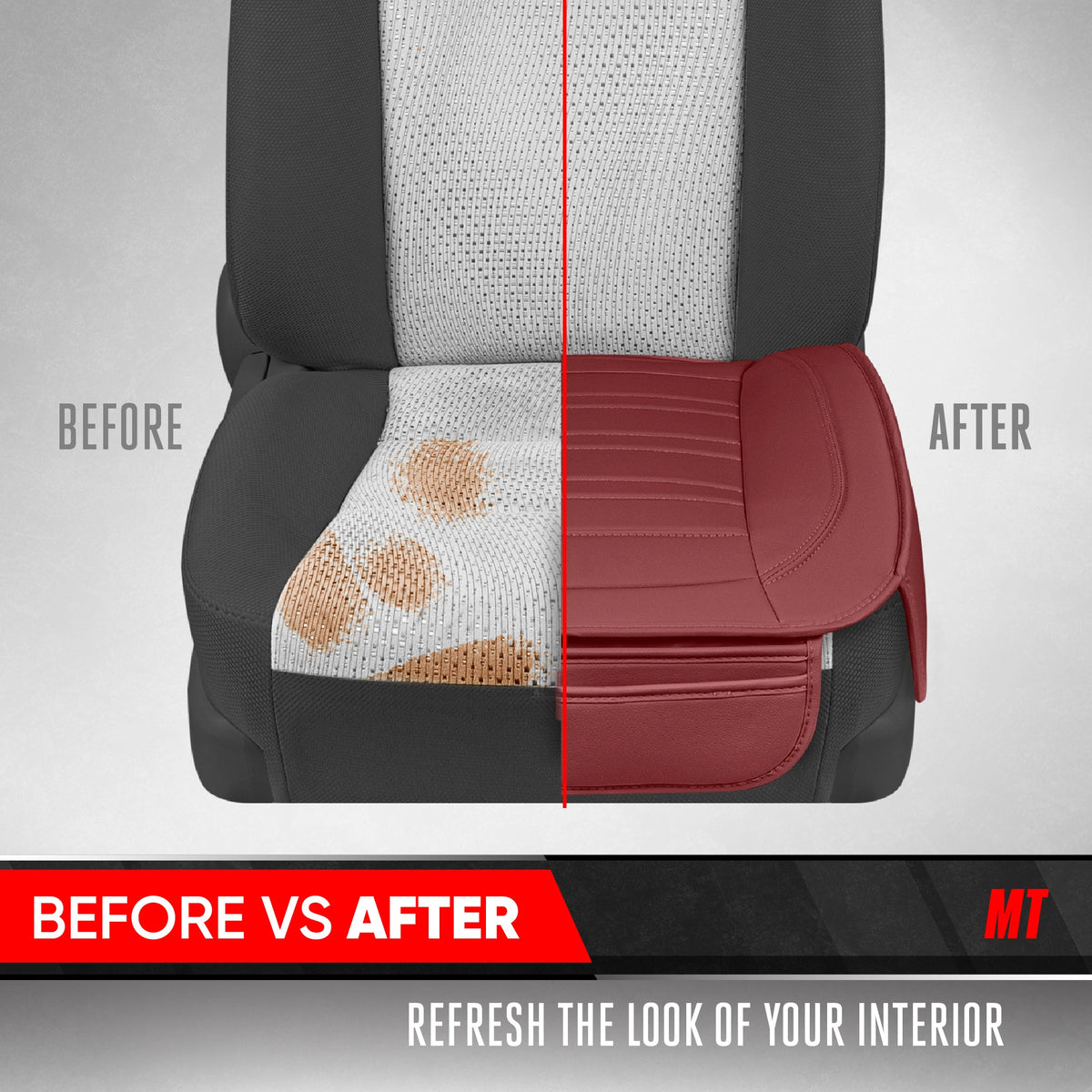 Motor Trend Faux Leather Front Seat Cover for Cars - Set of 2 Burgundy Front Car Seat Covers for SUV & Truck with Storage Pockets - Automotive