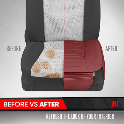 Motor Trend Faux Leather Front Seat Cover for Cars - Set of 2 Burgundy Front Car Seat Covers for SUV & Truck with Storage Pockets - Automotive
