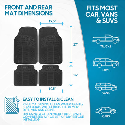 BDK 4-Piece Cushioned Grip Pad Front Floor Mats and Rear Floor Mats - Heavy Duty, All Weather, Trim to Fit