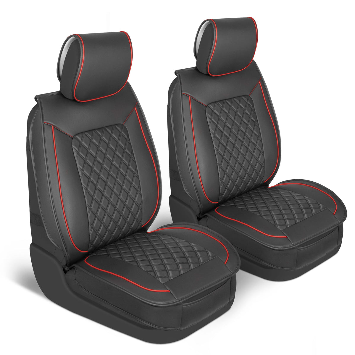 MotorBox 2-Pack Prestige Edition Premium Faux Leather Diamond Stitched Cushion Front Seat Covers - Red