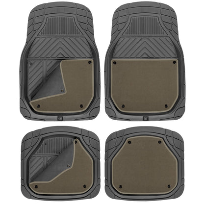 CAT 4-Piece Detachable Carpet Deep Dish Front Floor Mats and Rear Floor Mats - Heavy Duty, All Weather, Trim to Fit - Beige
