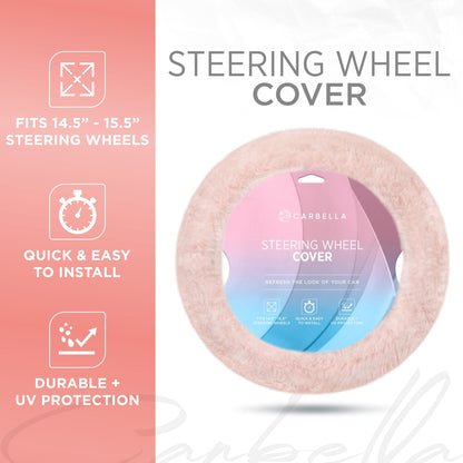 Carbella Soft Pink Fuzzy Steering Wheel Cover, Standard 15 Inch Size Fits Most Vehicles, Cute Faux Fur Car Steering Cover with Soft Fluffy Furry