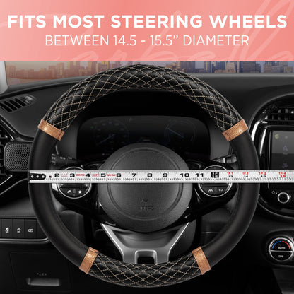 Carbella Bronze Quilted Steering Wheel Cover (Fits 14.5" - 15.5")