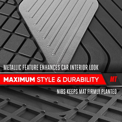 Motor Trend MetallicGuard Car Floor Mats Full Set - Durable Rubber Floor Mats with Silver Metallic Heel Pad, All-Weather Interior Protection for