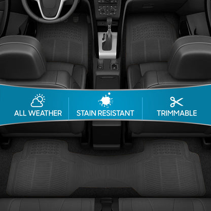 BDK 3-Piece ProLiner Front Floor Mats and Rear Floor Mats - Heavy Duty, All Weather, Trim to Fit