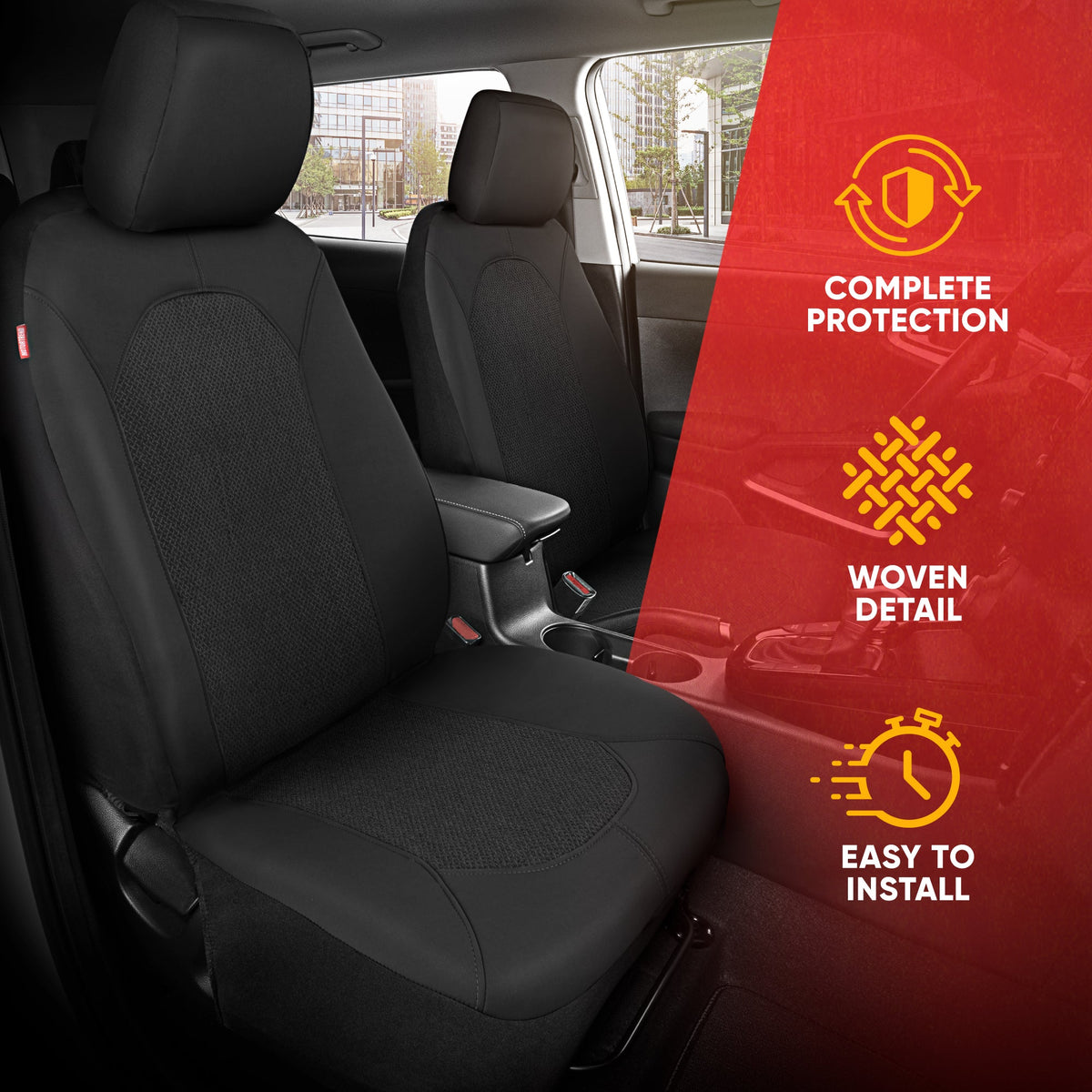 Motor Trend Black Car Seat Covers Set - 2 Front Seats – Spill-Proof Neoprene CarSeat Cover Protector for Cars – Automotive Car Accessories