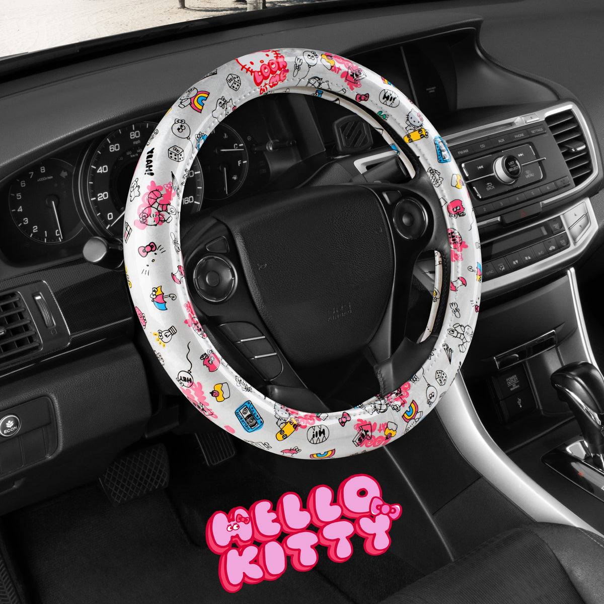 Hello Kitty Steering Wheel Cover, Official Sanrio Car Steering Wheel Cover with Universal Size 14.5 - 15.5, Cute White Steering Wheel Cover for