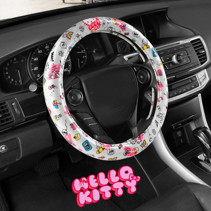 Hello Kitty Steering Wheel Cover, Official Sanrio Car Steering Wheel Cover with Universal Size 14.5 - 15.5, Cute White Steering Wheel Cover for