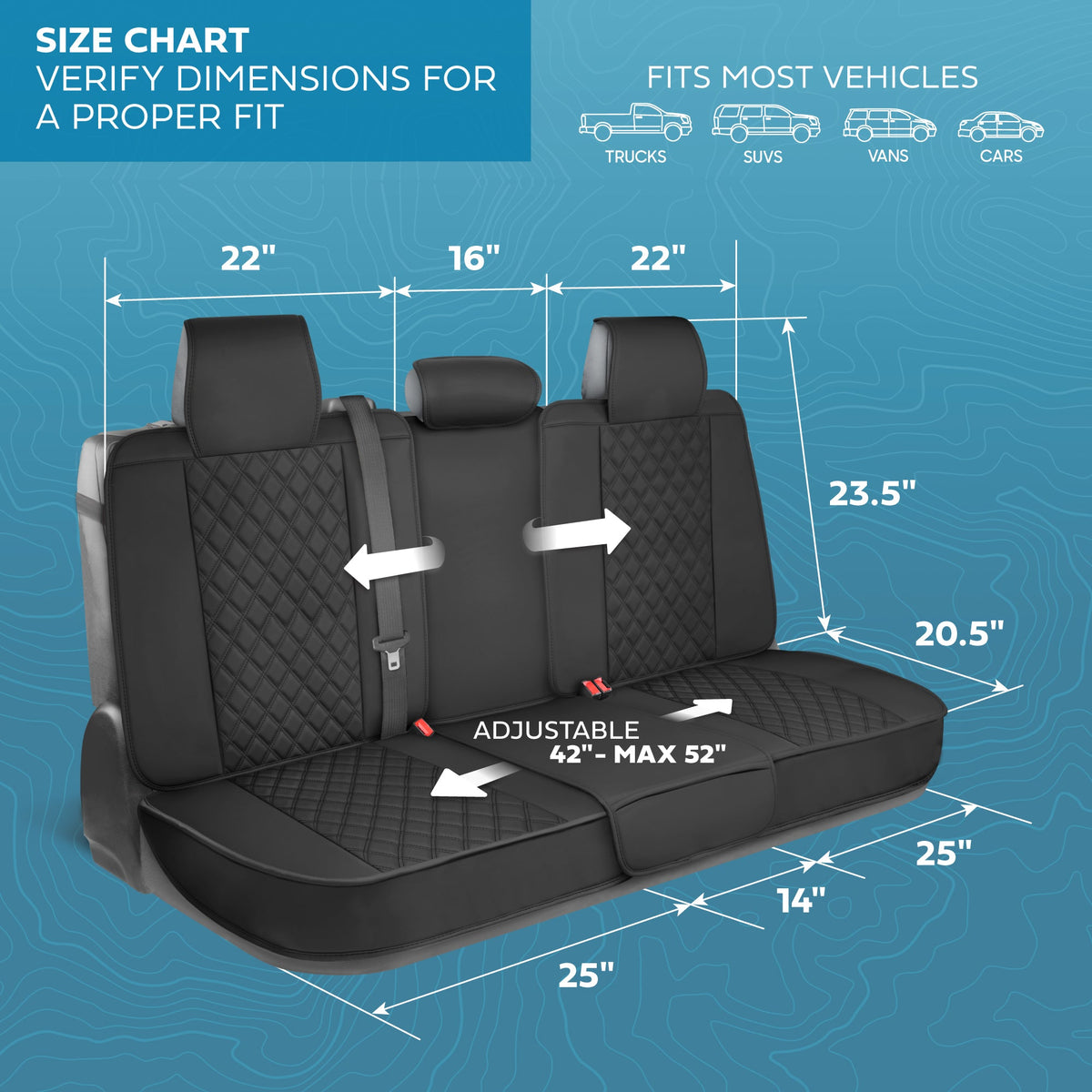 MotorBox Premium Napa Leather Rear Seat Cover - Semi Universal Fit for Most Cars, Truck & SUV - Black Back Seat Protector - Anti-Slip, Durable