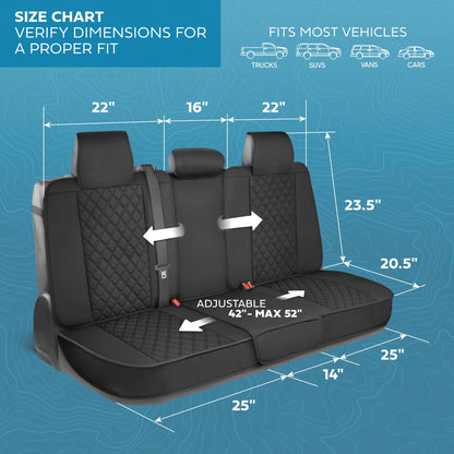 MotorBox Premium Napa Leather Rear Seat Cover - Semi Universal Fit for Most Cars, Truck & SUV - Black Back Seat Protector - Anti-Slip, Durable
