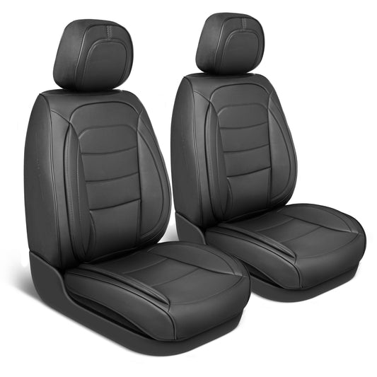 MotorBox Elite Edition Faux Leather Seat Covers for Cars, Trucks, & SUV - 2 Black Car Seat Covers for Front Seats - Universal Fit Car Accessories