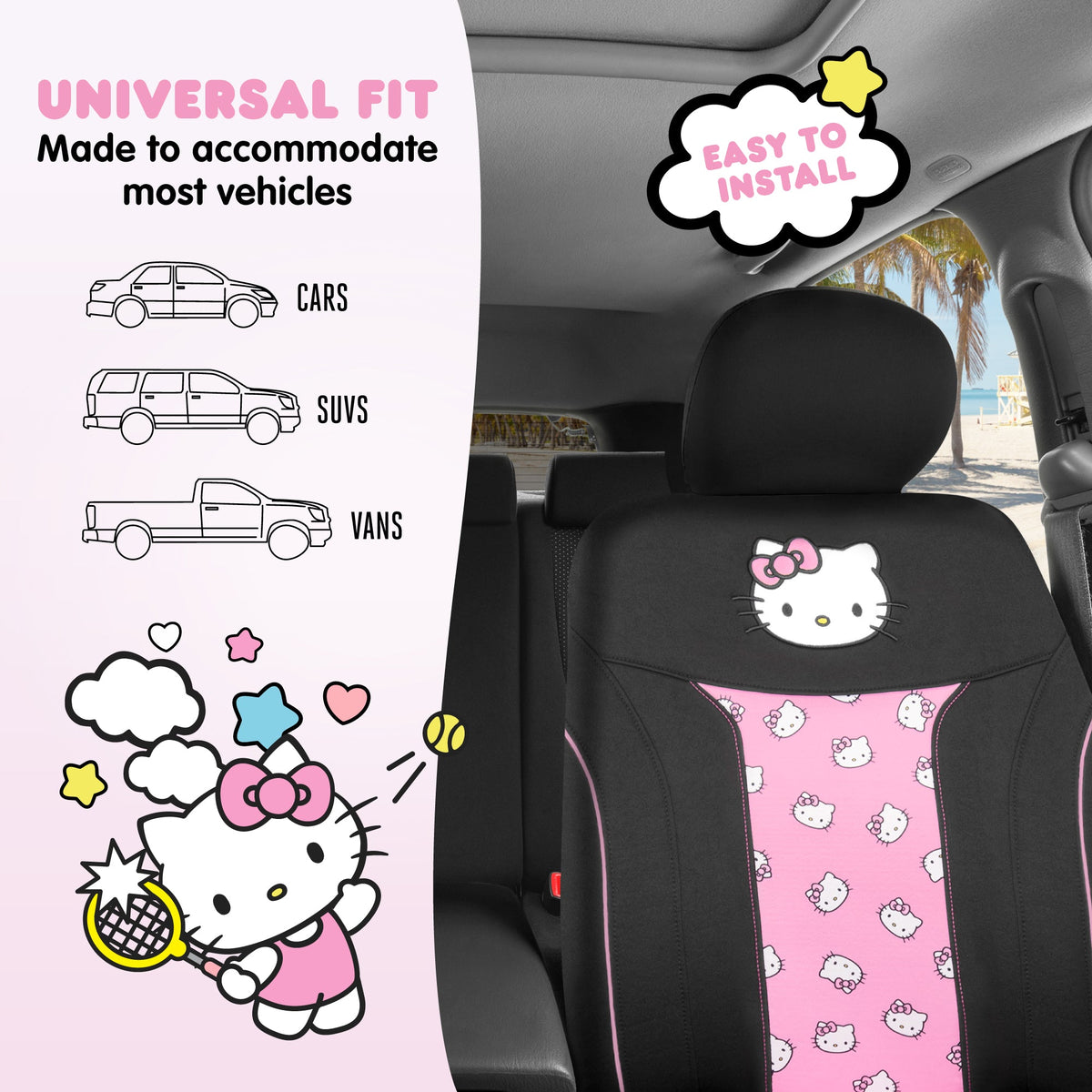 Hello Kitty Car Seat Cover - Cute and Durable Pink Front Seat Cover, Adorable Hello Kitty Design, Comfortable and Long-Lasting Polyester, Car