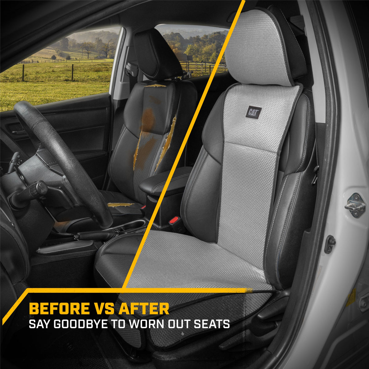 Caterpillar AeroMesh Gray Seat Covers for Trucks, Car, & SUV - (2) Front Truck Seat Cover Protector - Breathable Mesh Universal Fit Car Seat
