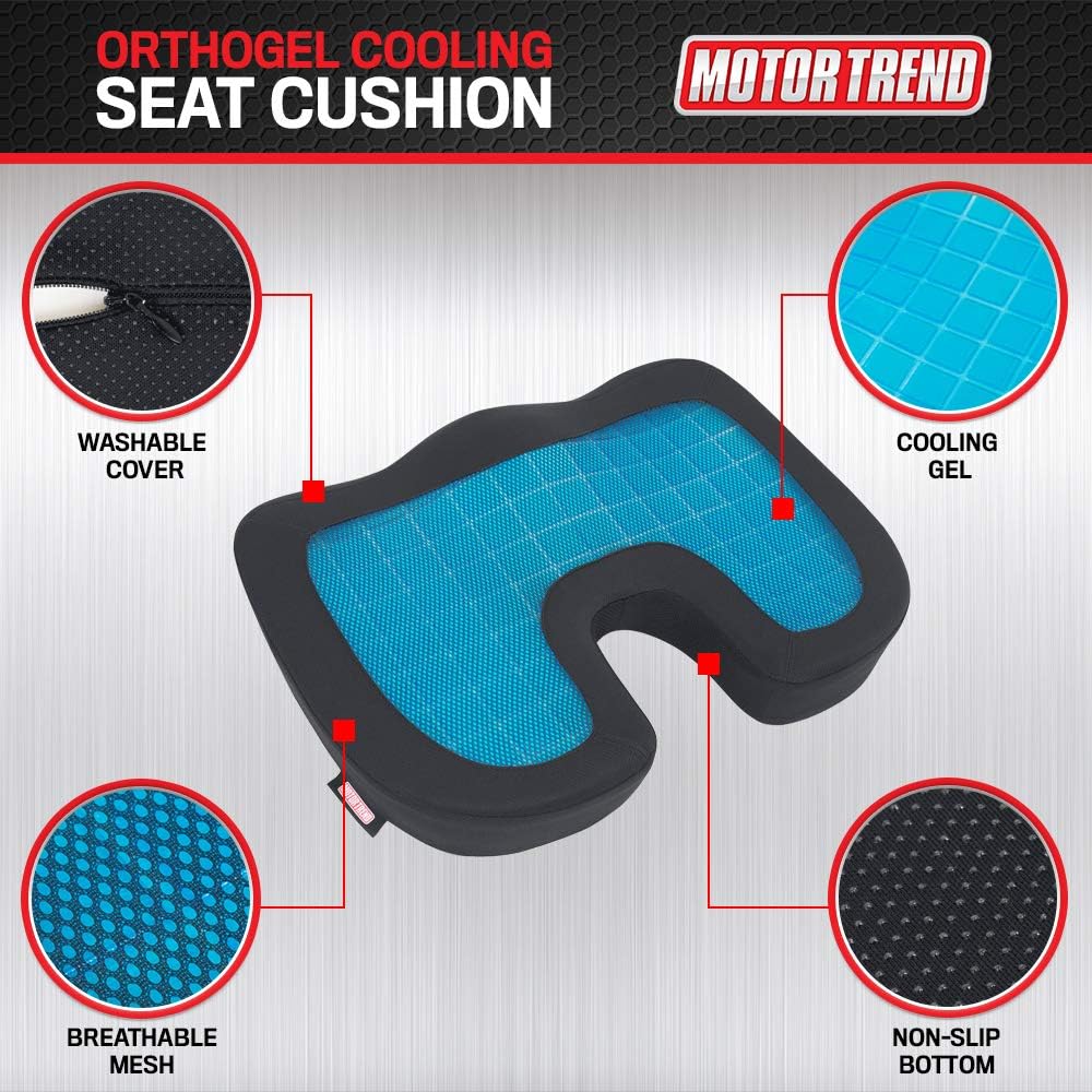 Motor Trend Cooling Car Lumbar Support Cushion - Made with Memory Foam for Maximum Coccyx Comfort & Back Tailbone Pain Relief, Ideal for Car and