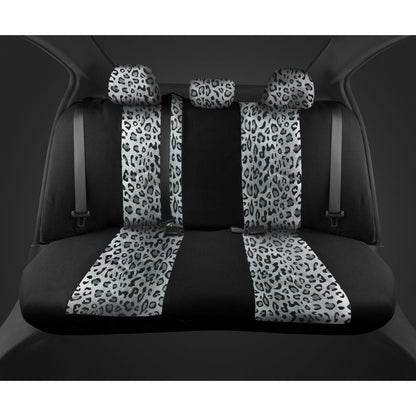 BDK 12-Piece Silver Leopard Front Seat Covers, Rear Seat Covers, Seat Belt Pads, and Steering Wheel Cover (Fits 14.5" - 15.5")