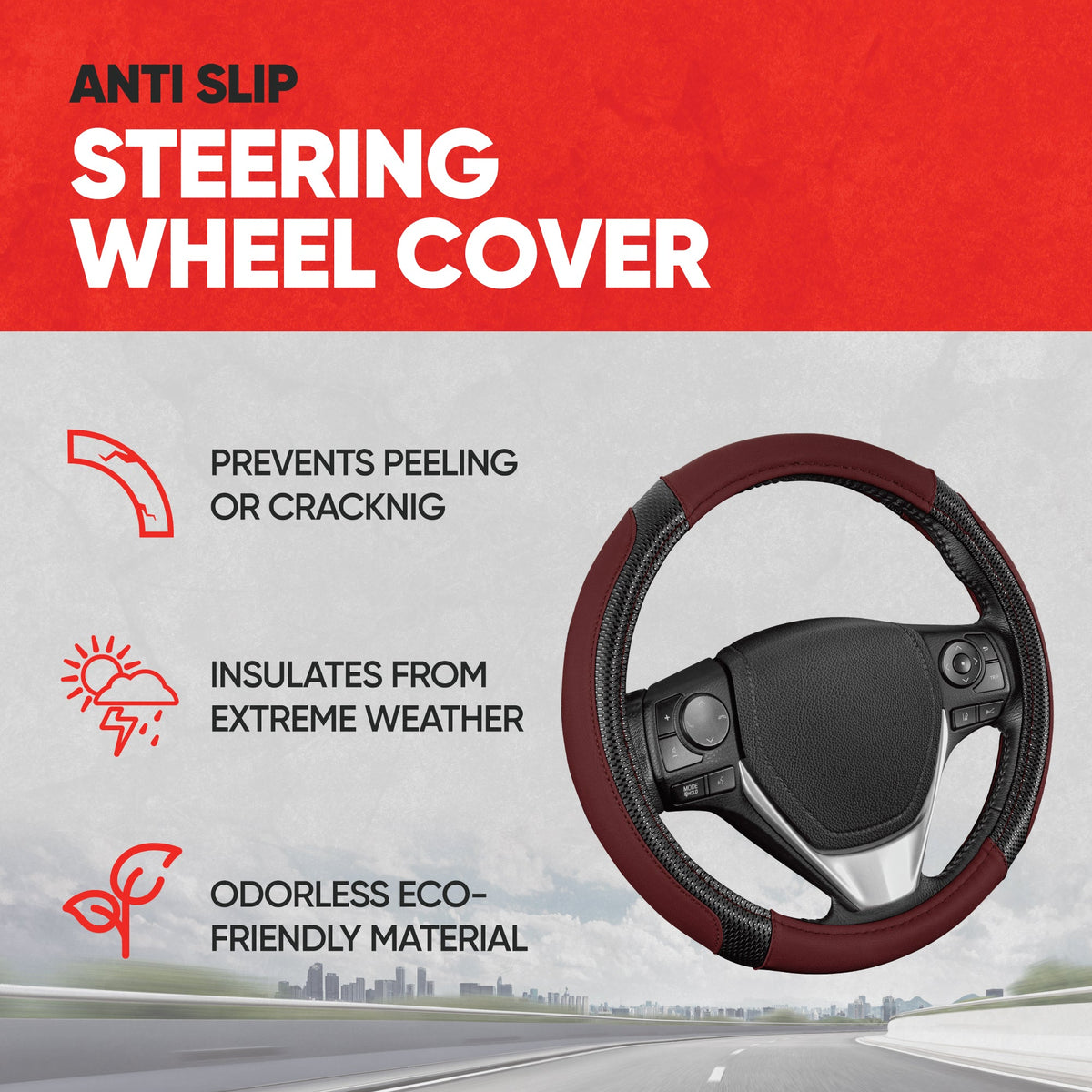 MotorTrend GripTech Enhanced Traction Steering Wheel Cover (Fits 14.5" - 15.5")