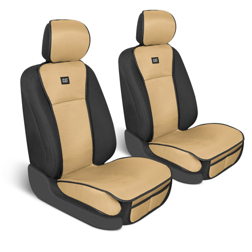 Caterpillar AeroMesh Beige Seat Covers for Trucks, Car, & SUV - (2) Front Truck Seat Cover Protector - Breathable Mesh Universal Fit Car Seat