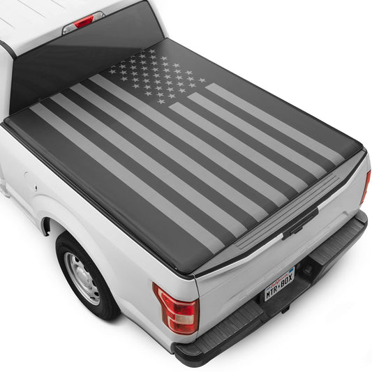MotorBox USA Black American Flag Soft Roll-Up Retractable Tonneau Cover for Chevrolet Silverado 1500 (2019 - 2024), GMC Sierra 1500 (2019 - 2024)