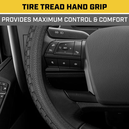 Cat® DuraGrip Car Steering Wheel Cover Tire Tread Inspired Traction Grip Design, Black Steering Wheel Cover for RV Semi Truck Big Rig Trucker