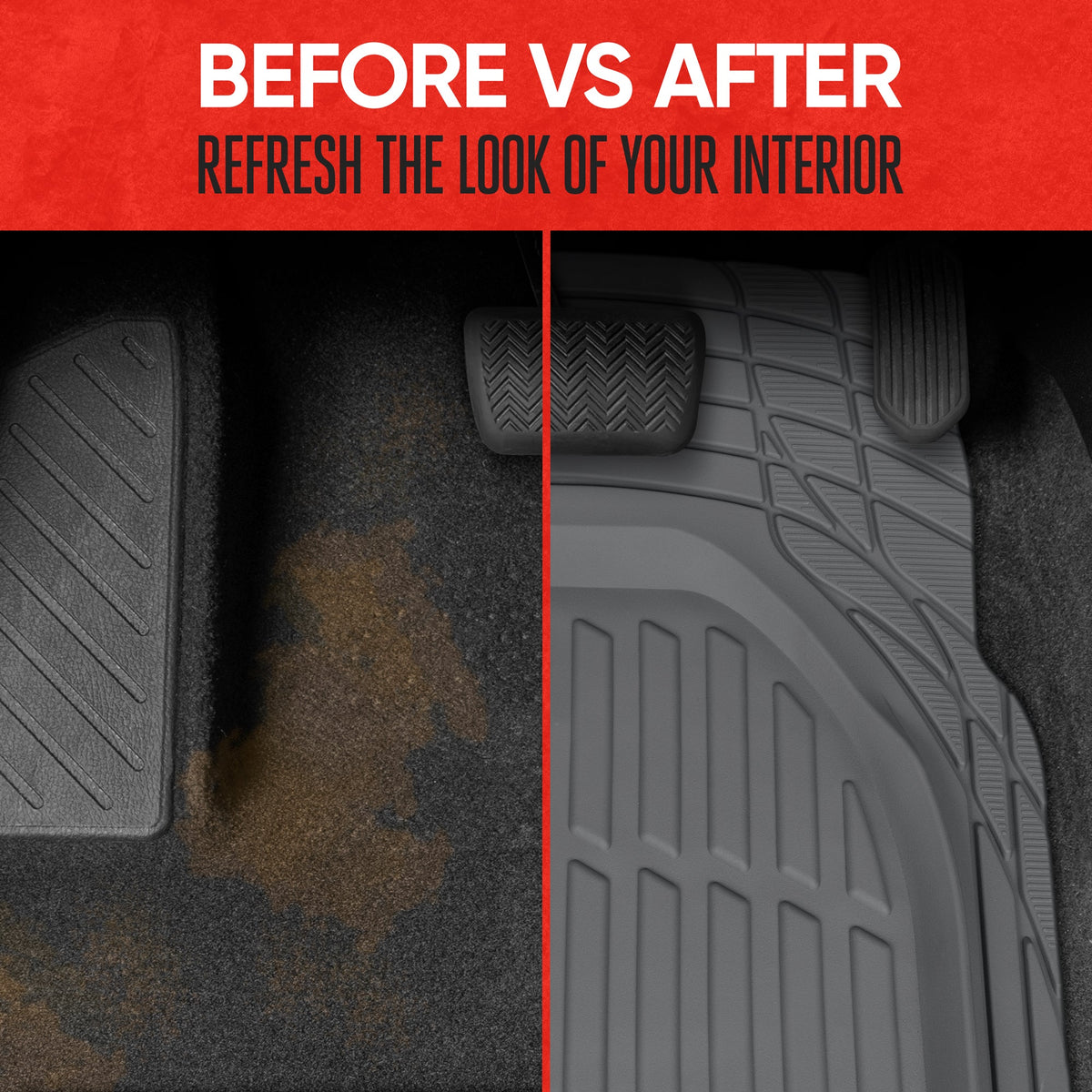 MotorTrend 4-Piece 3-Rows FlexTough Deep Dish Front Floor Mats, Middle Floor Mats, and Rear Floor Mat