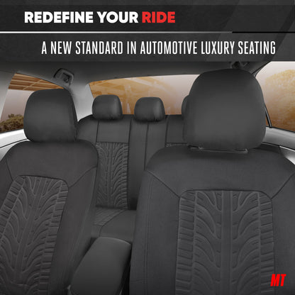 MotorTrend GrandPrix Tire Embossed Front Seat Covers and Rear Seat Covers - Black