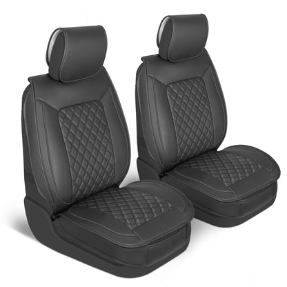 MotorBox 2-Pack Prestige Edition Premium Faux Leather Diamond Stitched Cushion Front Seat Covers - Gray