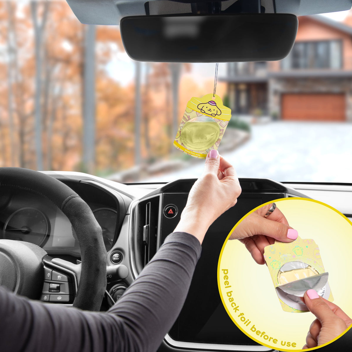 Hello Kitty and Friends Car Air Freshener (Pompompurin - Lemon Lime Soda) Hanging Gel Area Deodorizer, Long-Lasting Car Scents Air Freshener