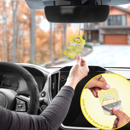 Hello Kitty and Friends Car Air Freshener (Pompompurin - Lemon Lime Soda) Hanging Gel Area Deodorizer, Long-Lasting Car Scents Air Freshener