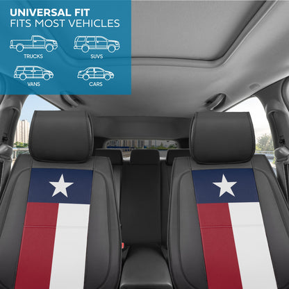 MotorBox Texas Edition Faux Leather Black & Flag Seat Covers for Car - Texas Flag on Cushioned Seat Protectors for Automotive Accessories
