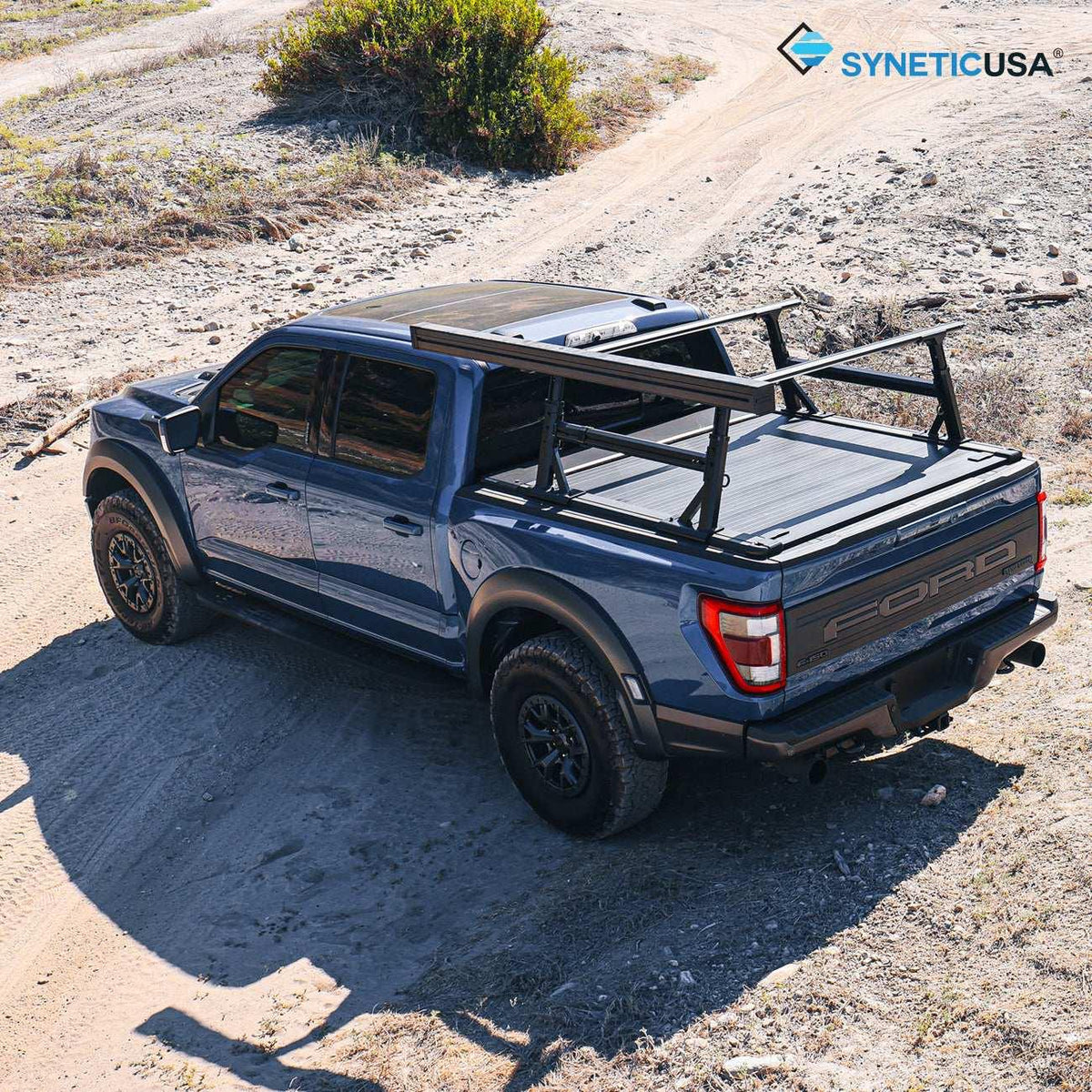 SYNETICUSA [2-in-1 Bundle] Ford F-250/F-350 Retractable Tonneau Cover w/ Rack System