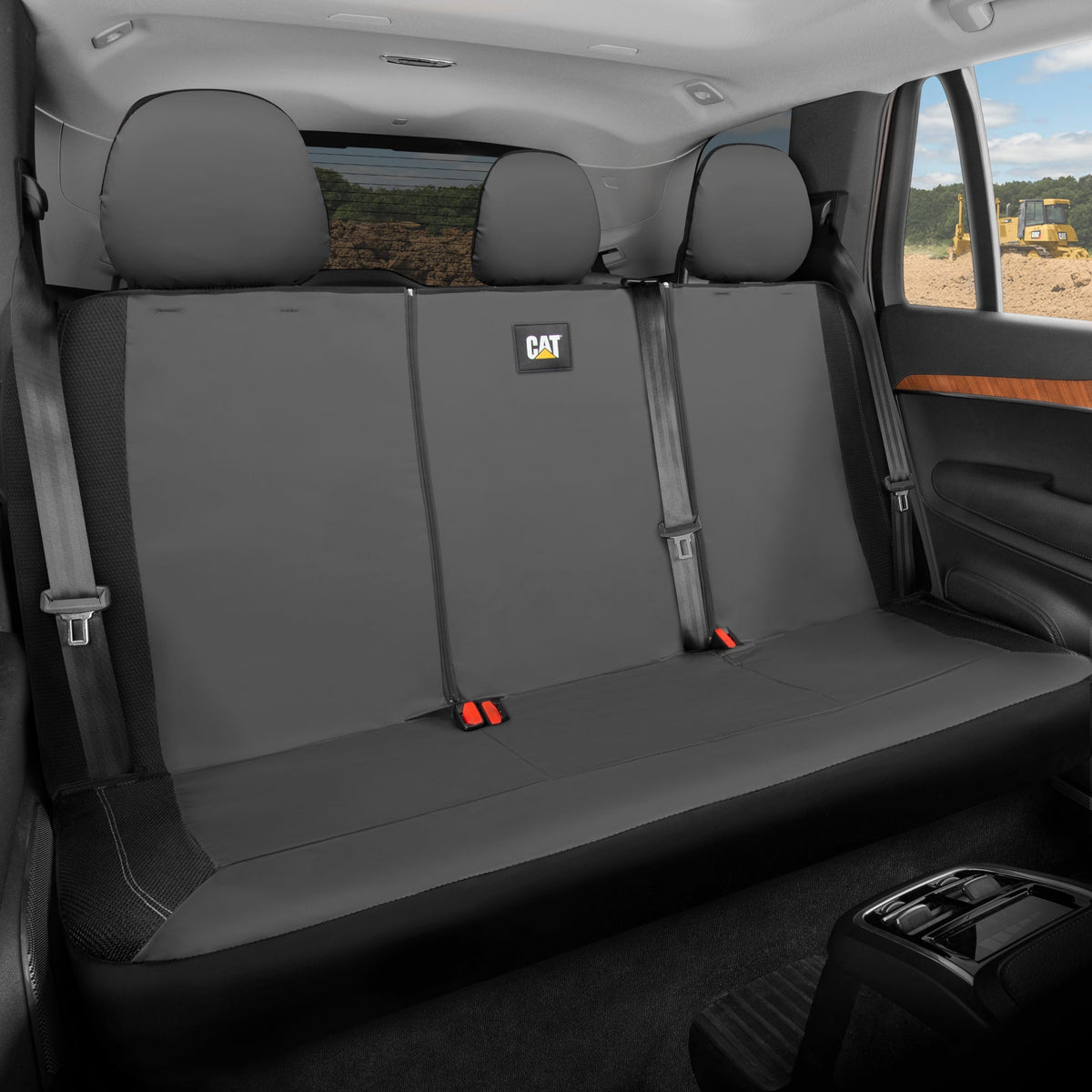 CAT PU Leather Rear Bench Seat Cover – Gray, 60/40 Split Fit for Cars, Trucks, SUVs – Waterproof, Scratch-Resistant, Semi-Universal Fit Rear Seat