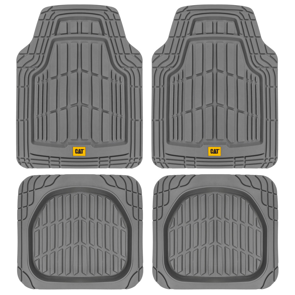 CAT 4-Piece ToughRide Rubber Front Floor Mats and Rear Floor Mats - Heavy Duty, All Weather, Trim to Fit - Gray