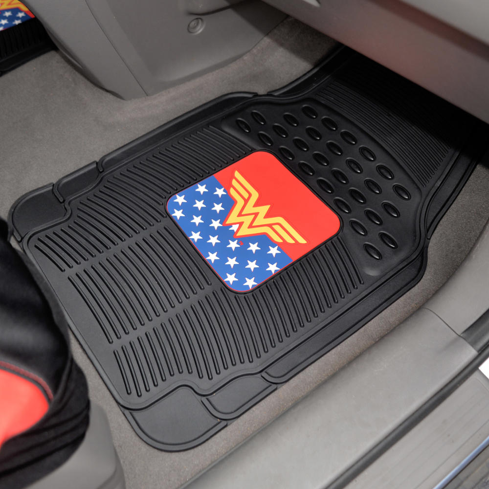 BDK Armored Super Hero Car Floor Mats - Officially Licensed DC Comics - All Weather Heavy Duty Auto Interior Liners for Car Truck Van SUV