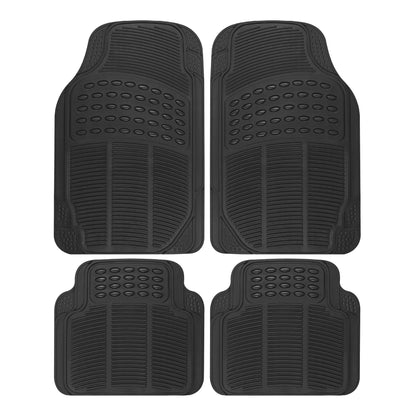 BDK 4-Piece Cushioned Grip Pad Front Floor Mats and Rear Floor Mats - Heavy Duty, All Weather, Trim to Fit - Black