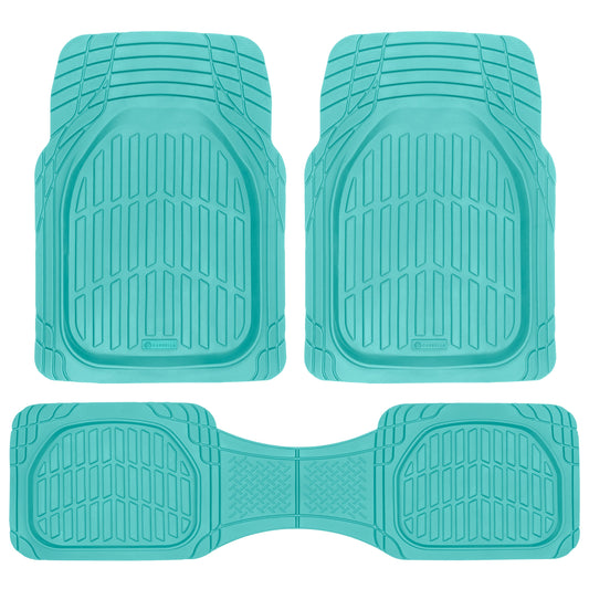 CARBELLA Heavy Duty Rubber 4-Piece Teal Car Floor Mats - Universal Trimmable All-Weather Car Accessories - Girl Car Accessories for Women & Cute